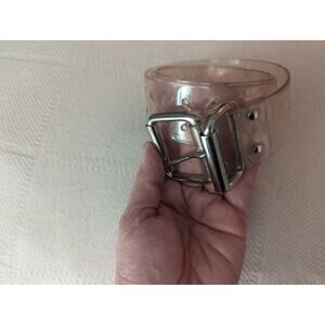 Pretty Juniors size clear belt approx 27" long (XS) 1.5" wide w/silver hardware